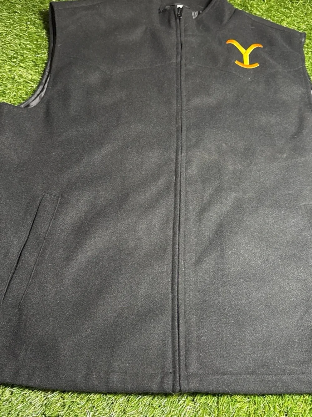 Men's Black Yellowstone Fleece Vest with Yellow Accent